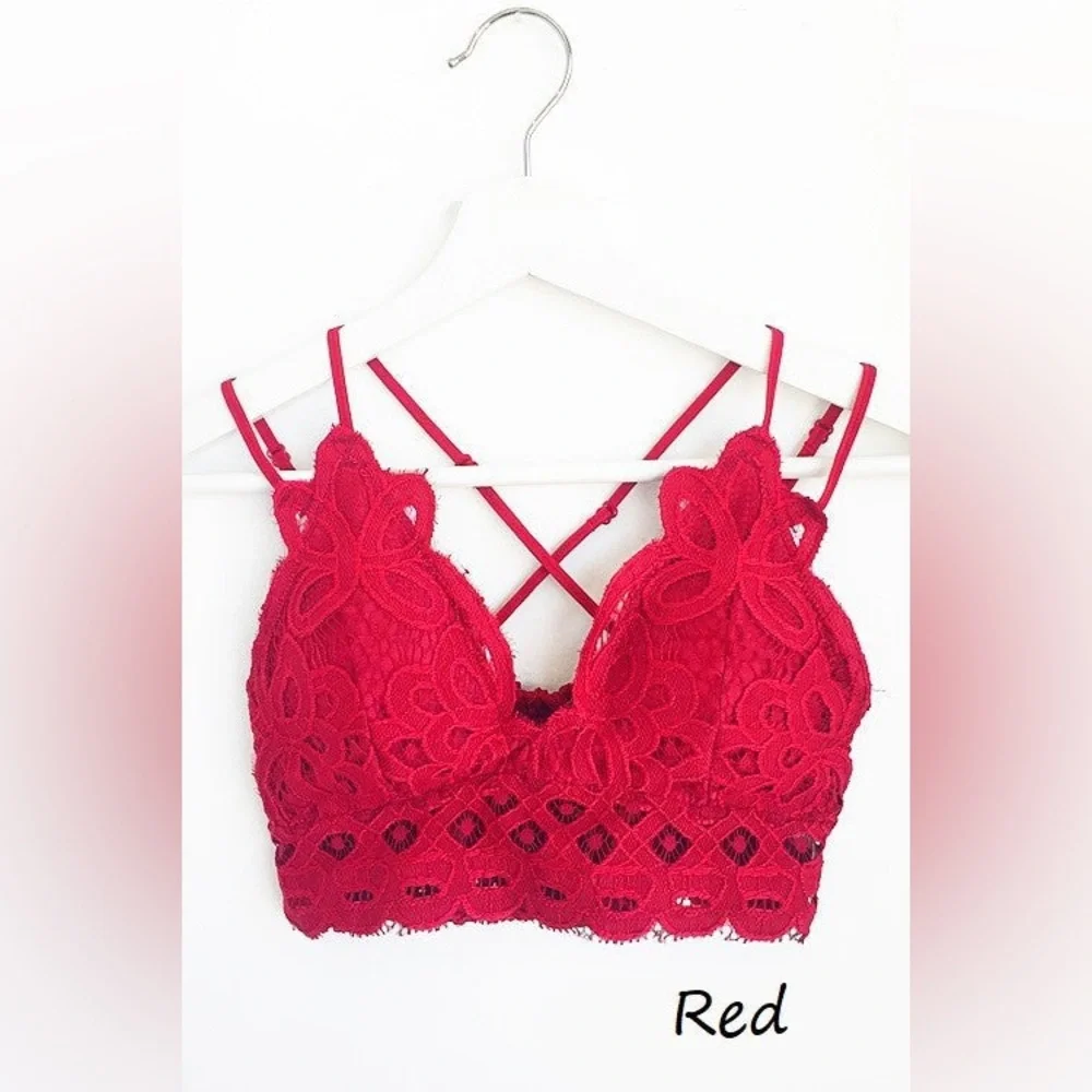 NWT Anemone bralette Burgundy Red  Lace Strappy adj. strap removable pad S M XXL